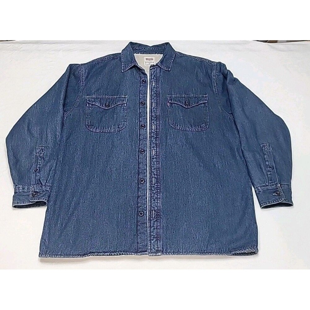 Levis Strauss Denim Jean Sherpa Fleece Lined Button Up Work Shirt Mens L Blue